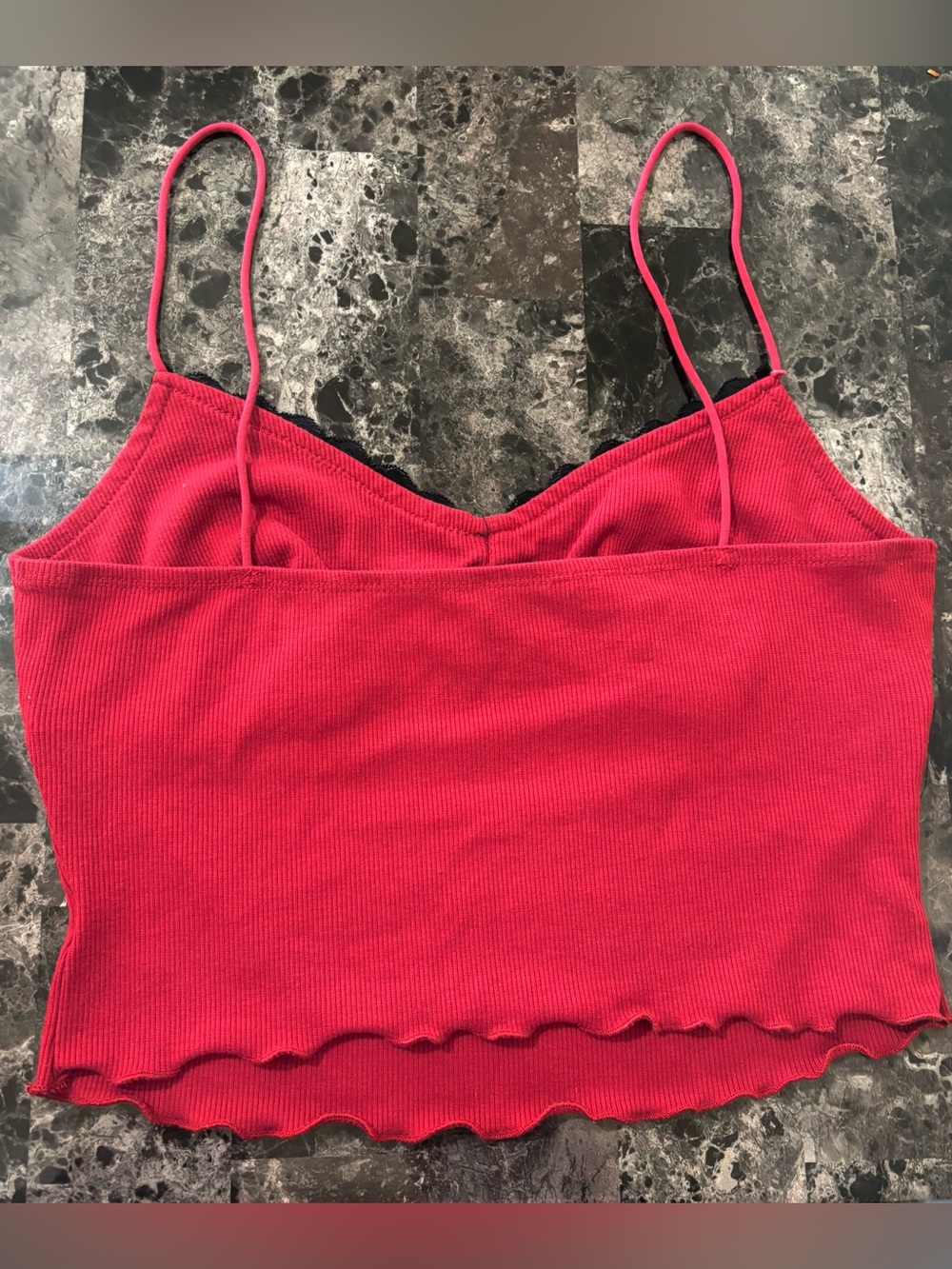 Red Ribbed Lace-Trim Cami - Picture 2 of 2